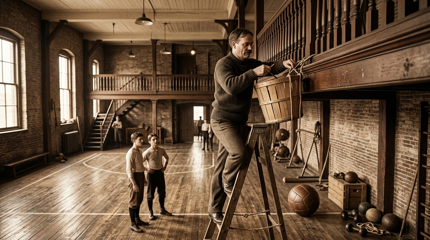 Como James Naismith inventou o basquete em 1891 usando cestos de pêssego, uma bola de futebol e uma solução criada para enfrentar o inverno