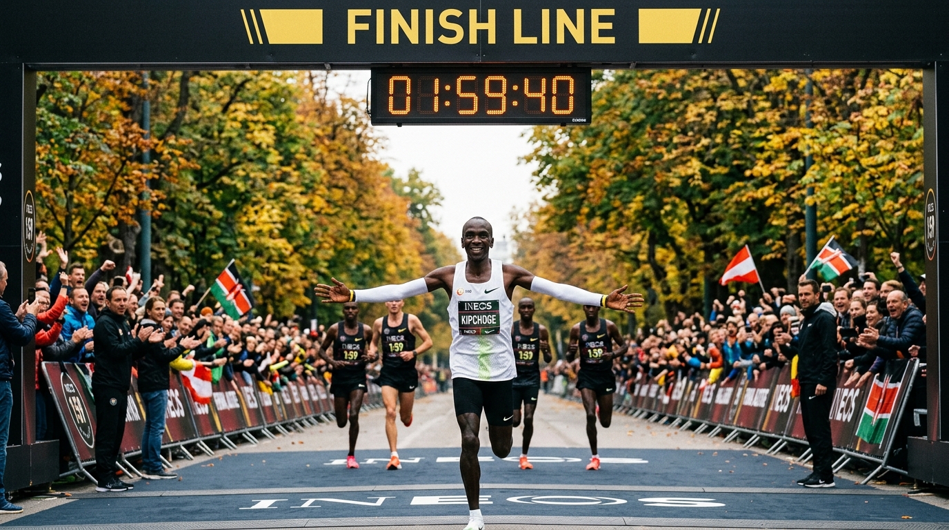 Eliud Kipchoge correu 42 km abaixo de 2 horas, mas não bateu o recorde mundial: entenda o feito de Viena